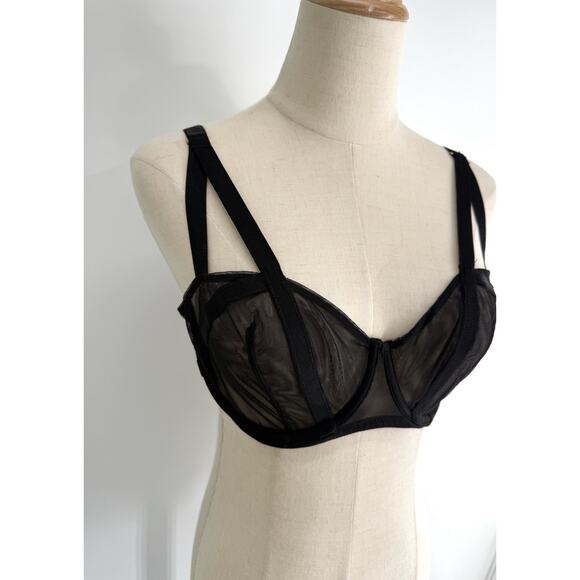 Victorias Secret Very Sexy Unlined Bra 34DD Black Sheer Lingerie Balconette - Picture 2 of 7